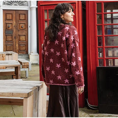 Crew Neck Star Print Knit Cardigan