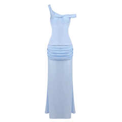 Off Shoulder Draped Corset Mesh Maxi Dress