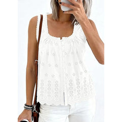 White Button Down Embroidered Eyelet Top