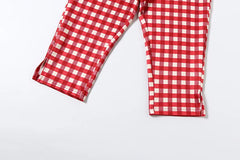 Red Cami Top And Plaid Capri Pants Set