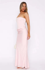 Satin Strapless Lace Up Corset Maxi Dress