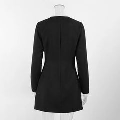 Black Round Neck Long Sleeve Button Up Blazer Mini Dress