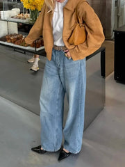 Brown Suede Zipper Jacket With Shorts