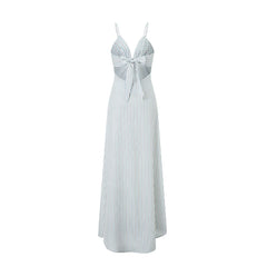 Spaghetti Strap V Neck Tie Front Cutout Cami Maxi Dress