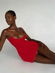 Red Spaghetti Strap Tassel Hem Mini Dress