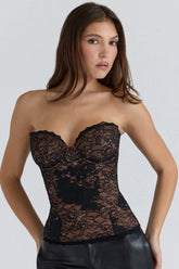 Black Floral Lace Corset Top