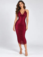 Halter Neck Tassel Fringe Midi Bandage Dress