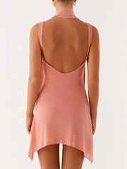 Peach Solid Strap Mini Dress with Scarf
