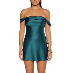Satin Off-Shoulder Strapless Mini Dress