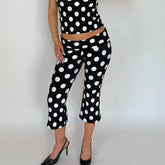 Polka Dot Fold Over Low Rise Capri Pant