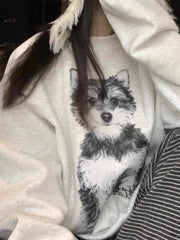 Puppy Print O Neck Sweatshirt
