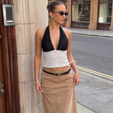 White Halter Polka Dot Crop Top