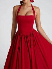 Halter Tulle Flare Maxi Dress