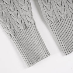 Grey Knitted Zipper Hooded Jacket And Wide Leg Pants Set