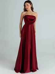 Satin Strapless Drape Maxi Gown