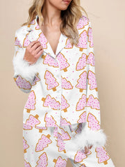 Santa/Christmas Print Shirts Top and Pants Loungewear Set