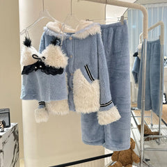 Fur Pijama Flannel Three-Piece Set