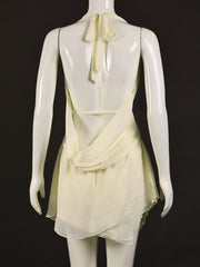 Yellow Folds Mesh Halter Sleeveless Mini Dress