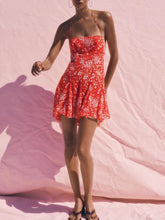 Red Printed Halter Strap Mini Dress