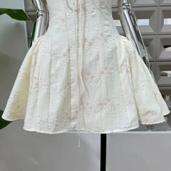 Puff Sleeve Square Collar Embroidery Mini Dress