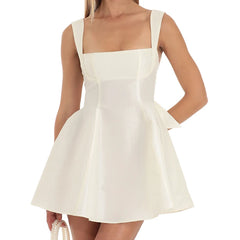 Satin Strap Bowknot Mini A-line Dress