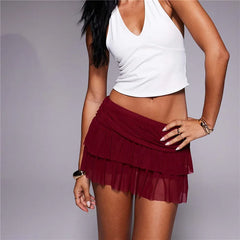 Ruffle Layered Sheer Low Rise Mini Skirt
