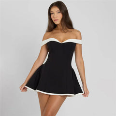 Black Off-shoulder Strap Mini Dress
