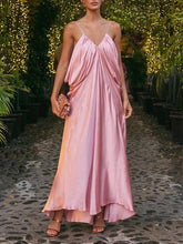 Pink Satin Drape Style Maxi Dress