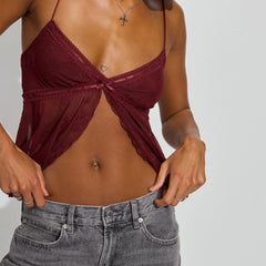 Mesh V-neck Front Slit Cami Top