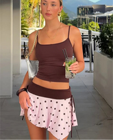 Brown Cami Crop Top And Polka Dot Mini Skirt Set