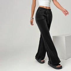 Drawstring Velvet Wide Leg Trousers