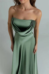 Satin Strapless Drape Maxi Gown