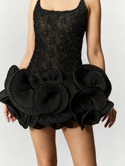 Sheer Strap 3d Flower Frill Mini Dress