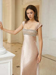 Stain Strap Patchwork Solid Maxi Dress