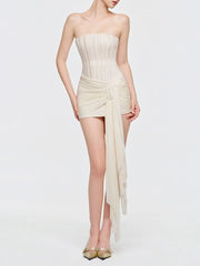 Boned Corset Waist Tie Up Mini Dress