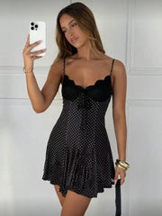 Black Polka Dot Print Spaghetti Strap Mini Dress