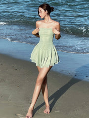 Green Strapless Mesh Mini Dress