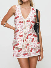 Graphic Print Tie Up Vest and Shorts Set