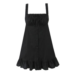 Front Button Ruffle Hem A-line Mini Dress