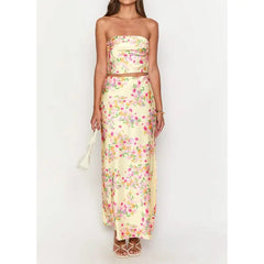 Satin Crop Tube Top And Long Skirt Set