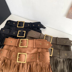 Tassels Double Sashes Mini Skirt