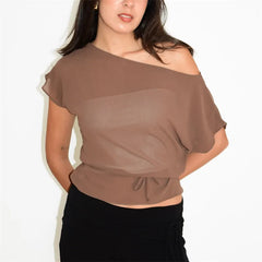 Flowy Chiffon One Shoulder Tie Up Cover Up Top