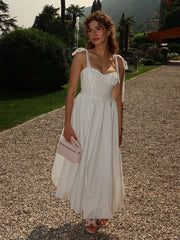White Tie-Up Long Dress