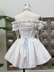 Off Shoulder Floral Corset Tie Up Mini Dress
