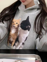 Grey Cat Print Hoodie