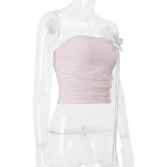 Pink Tube Flower Top And Frill Mini Skirt Set