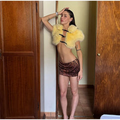 Cropped Faux Fur Lace Up Jacket