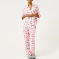 Pink Bow Print Pajama Loungewear Set