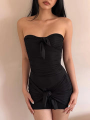 Black Strapless Knot Mini Dress