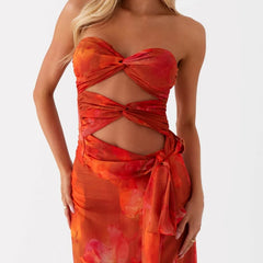 Edgy Strapless Cutout Crop Top - Contemporary Tie-Detail Bandeau